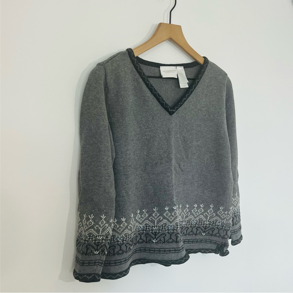 Liz Claiborne Lizwear Jeans 100% Cotton Pullover Long Sleeve Sweater V Neck